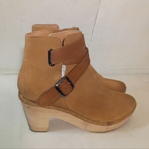 Free People Bungalow Sand Brown Suede Strappy Wooden Clog Boots Shoes Women's 41